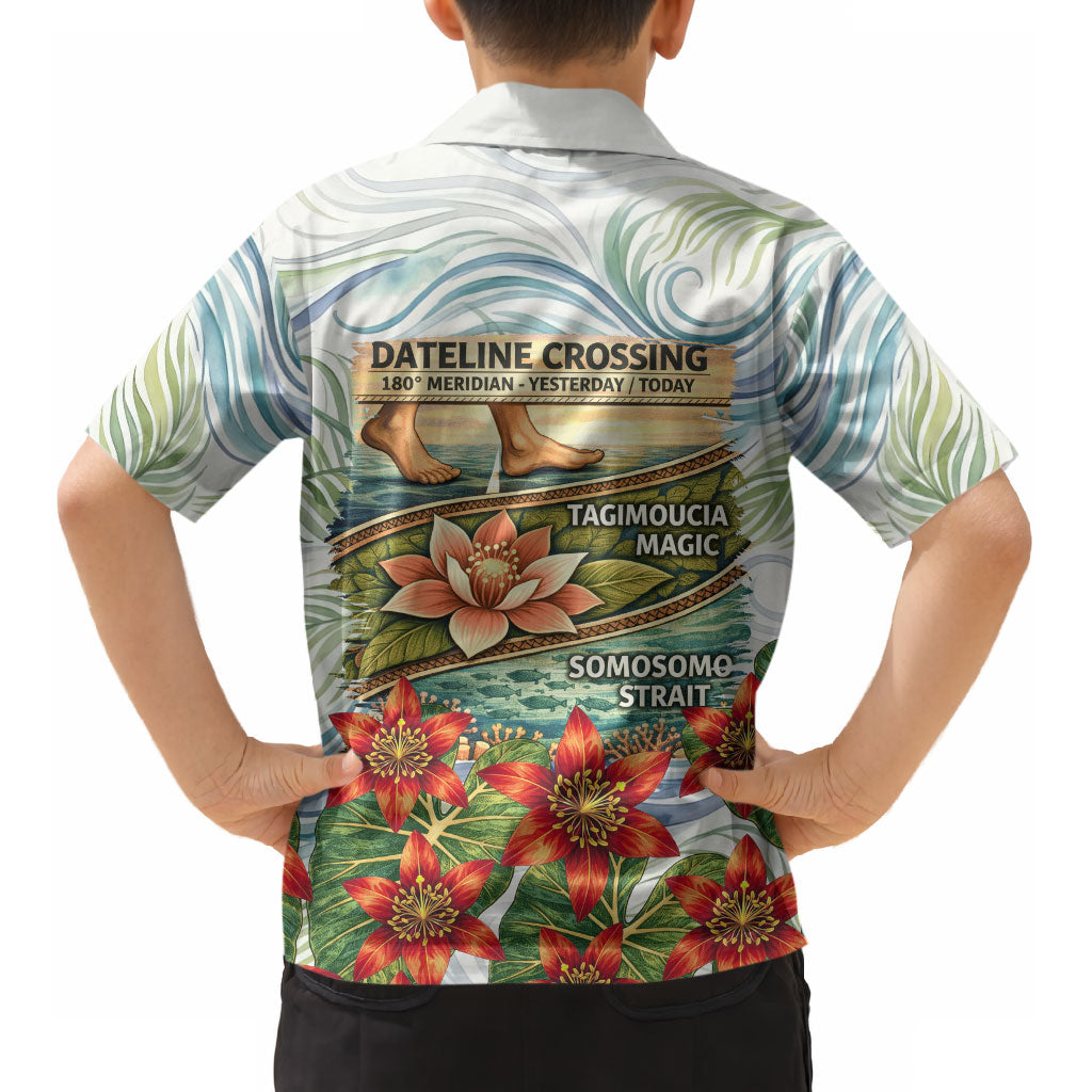 Fiji Taveuni Island Dateline Crossing Kid Hawaiian Shirt Tropical Cultural Landscape With Tagimoucia Floral Pattern