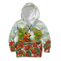Fiji Taveuni Island Dateline Crossing Kid Hoodie Tropical Cultural Landscape With Tagimoucia Floral Pattern