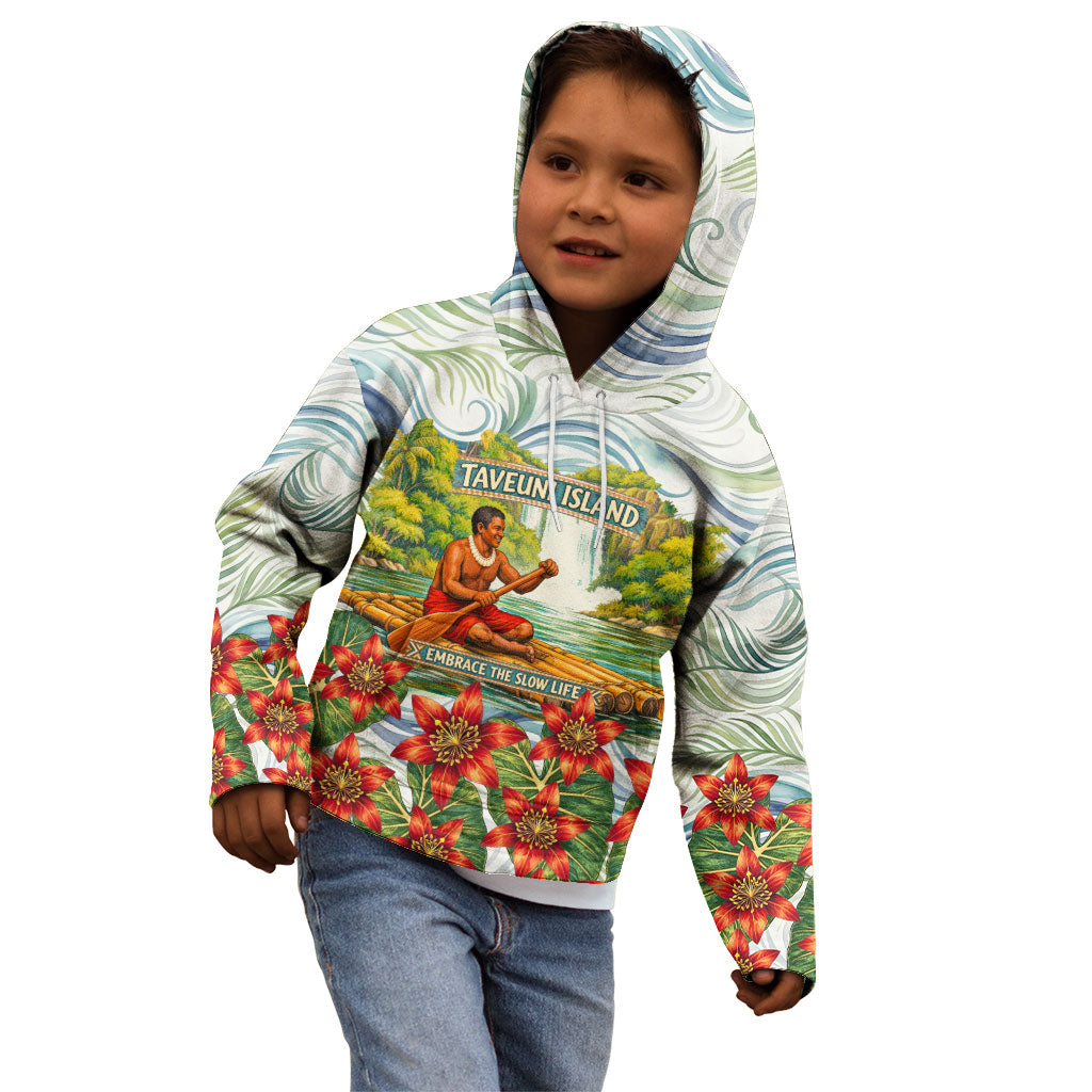 Fiji Taveuni Island Dateline Crossing Kid Hoodie Tropical Cultural Landscape With Tagimoucia Floral Pattern