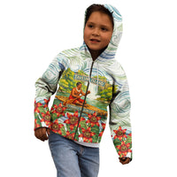 Fiji Taveuni Island Dateline Crossing Kid Hoodie Tropical Cultural Landscape With Tagimoucia Floral Pattern