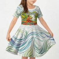 Fiji Taveuni Island Dateline Crossing Kid Short Sleeve Dress Tropical Cultural Landscape With Tagimoucia Floral Pattern