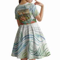 Fiji Taveuni Island Dateline Crossing Kid Short Sleeve Dress Tropical Cultural Landscape With Tagimoucia Floral Pattern