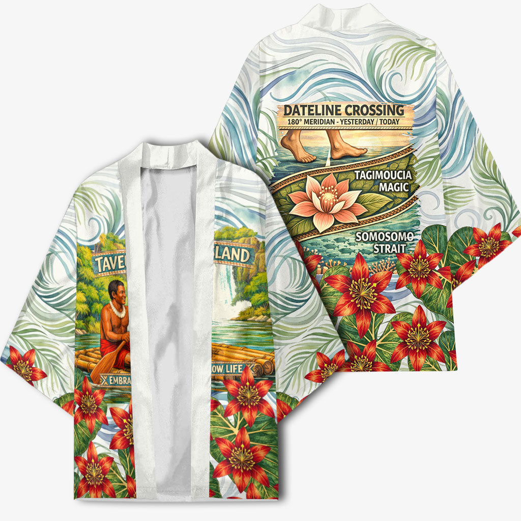 Fiji Taveuni Island Dateline Crossing Kimono Tropical Cultural Landscape With Tagimoucia Floral Pattern