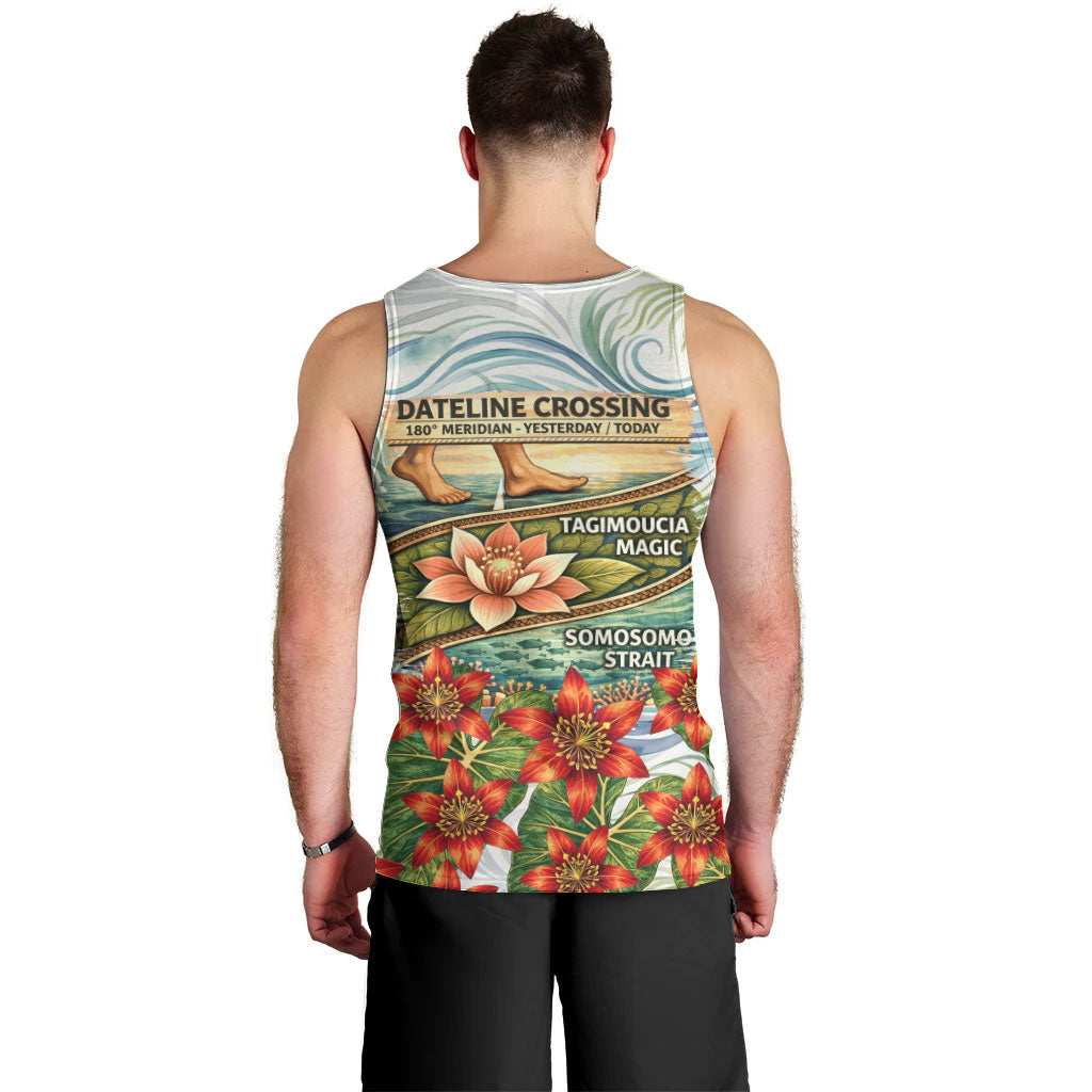 Fiji Taveuni Island Dateline Crossing Men Tank Top Tropical Cultural Landscape With Tagimoucia Floral Pattern
