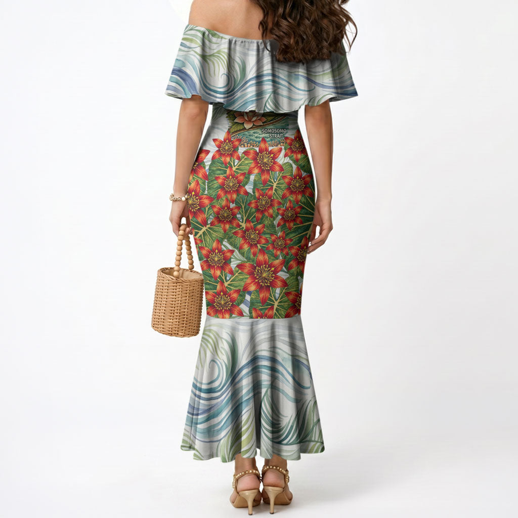 Fiji Taveuni Island Dateline Crossing Mermaid Dress Tropical Cultural Landscape With Tagimoucia Floral Pattern