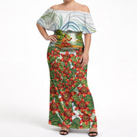 Fiji Taveuni Island Dateline Crossing Off Shoulder Maxi Dress Tropical Cultural Landscape With Tagimoucia Floral Pattern