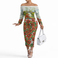 Fiji Taveuni Island Dateline Crossing Off The Shoulder Long Sleeve Dress Tropical Cultural Landscape With Tagimoucia Floral Pattern