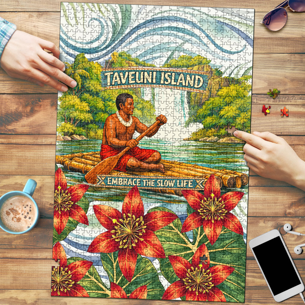 Fiji Taveuni Island Dateline Crossing Puzzle Tropical Cultural Landscape With Tagimoucia Floral Pattern