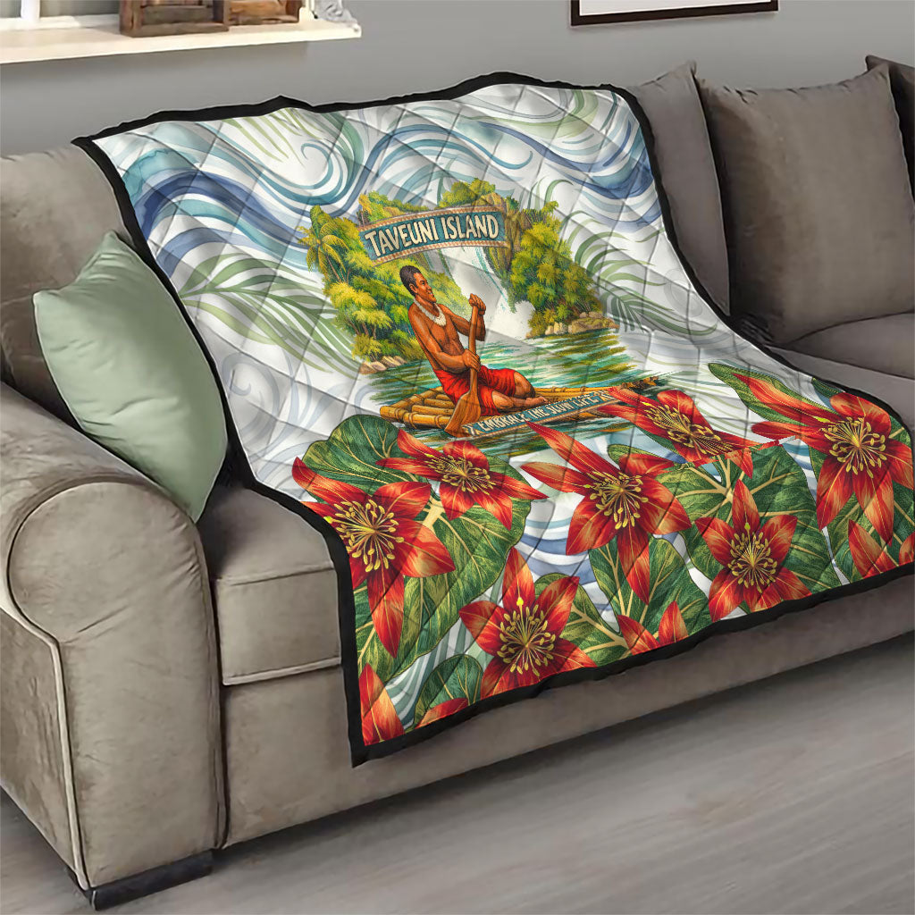 Fiji Taveuni Island Dateline Crossing Quilt Tropical Cultural Landscape With Tagimoucia Floral Pattern