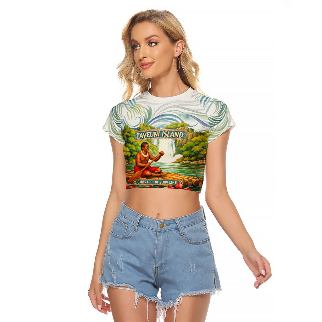 Fiji Taveuni Island Dateline Crossing Raglan Cropped T Shirt Tropical Cultural Landscape With Tagimoucia Floral Pattern