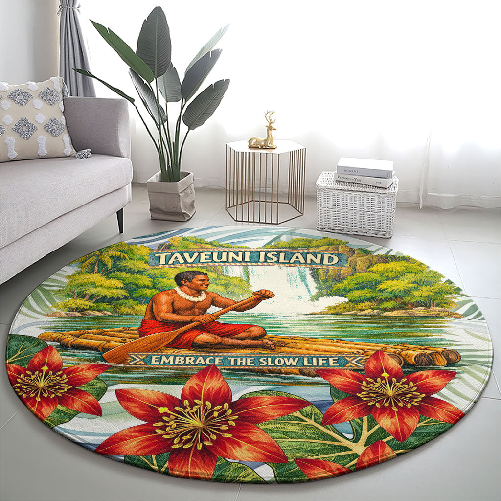 Fiji Taveuni Island Dateline Crossing Round Carpet Tropical Cultural Landscape With Tagimoucia Floral Pattern