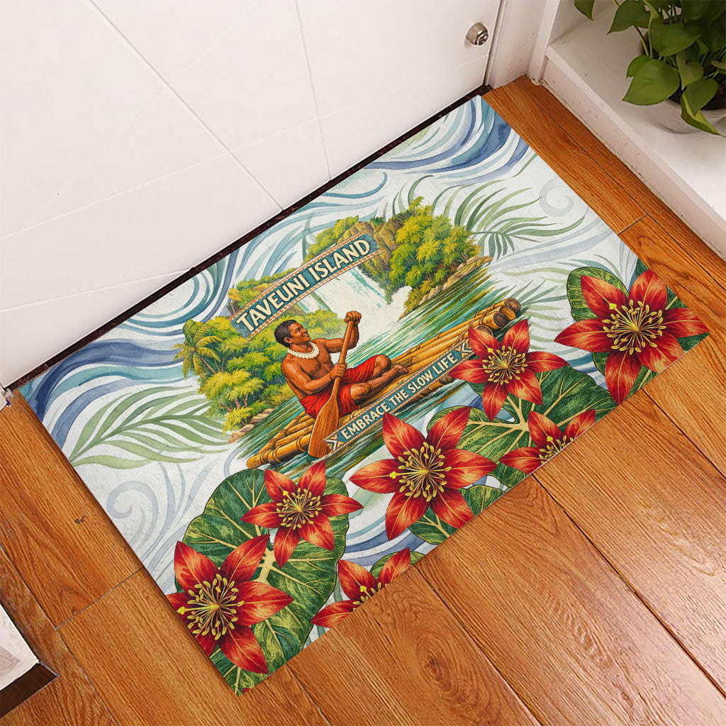 Fiji Taveuni Island Dateline Crossing Rubber Doormat Tropical Cultural Landscape With Tagimoucia Floral Pattern