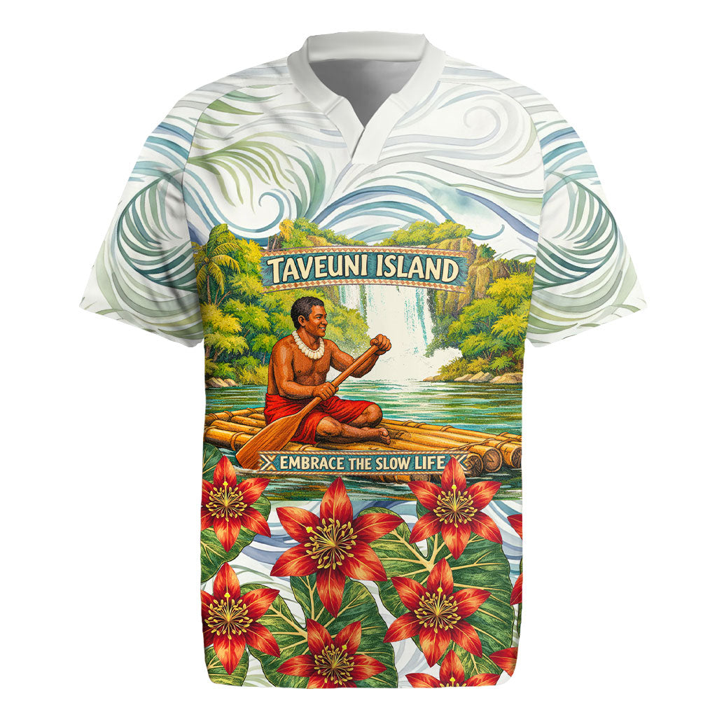 Fiji Taveuni Island Dateline Crossing Rugby Jersey Tropical Cultural Landscape With Tagimoucia Floral Pattern