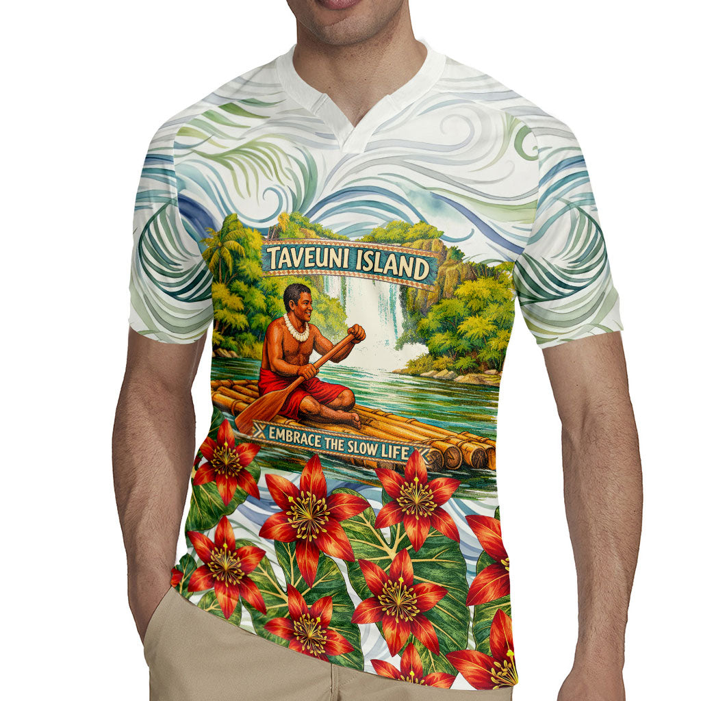 Fiji Taveuni Island Dateline Crossing Rugby Jersey Tropical Cultural Landscape With Tagimoucia Floral Pattern