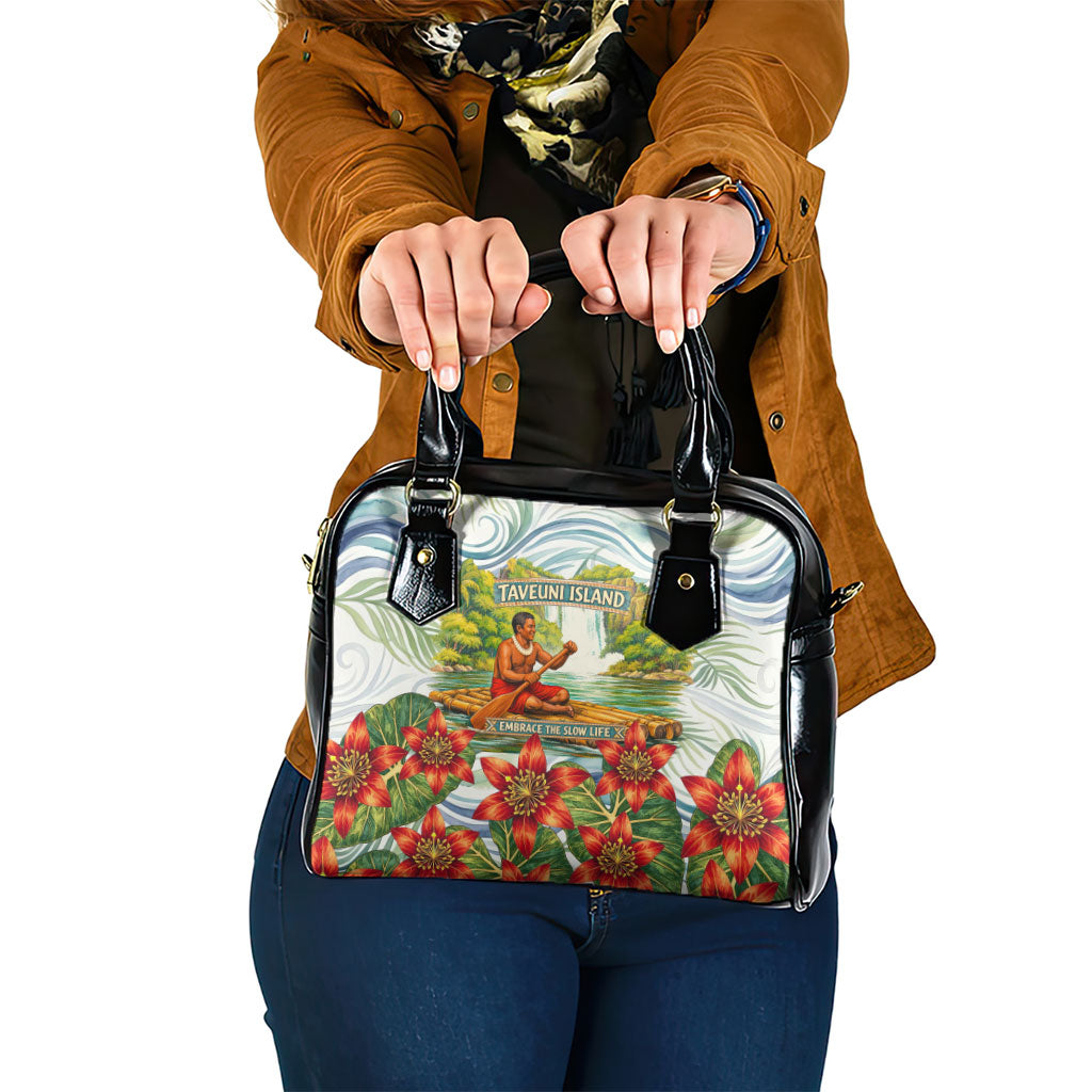 Fiji Taveuni Island Dateline Crossing Shoulder Handbag Tropical Cultural Landscape With Tagimoucia Floral Pattern