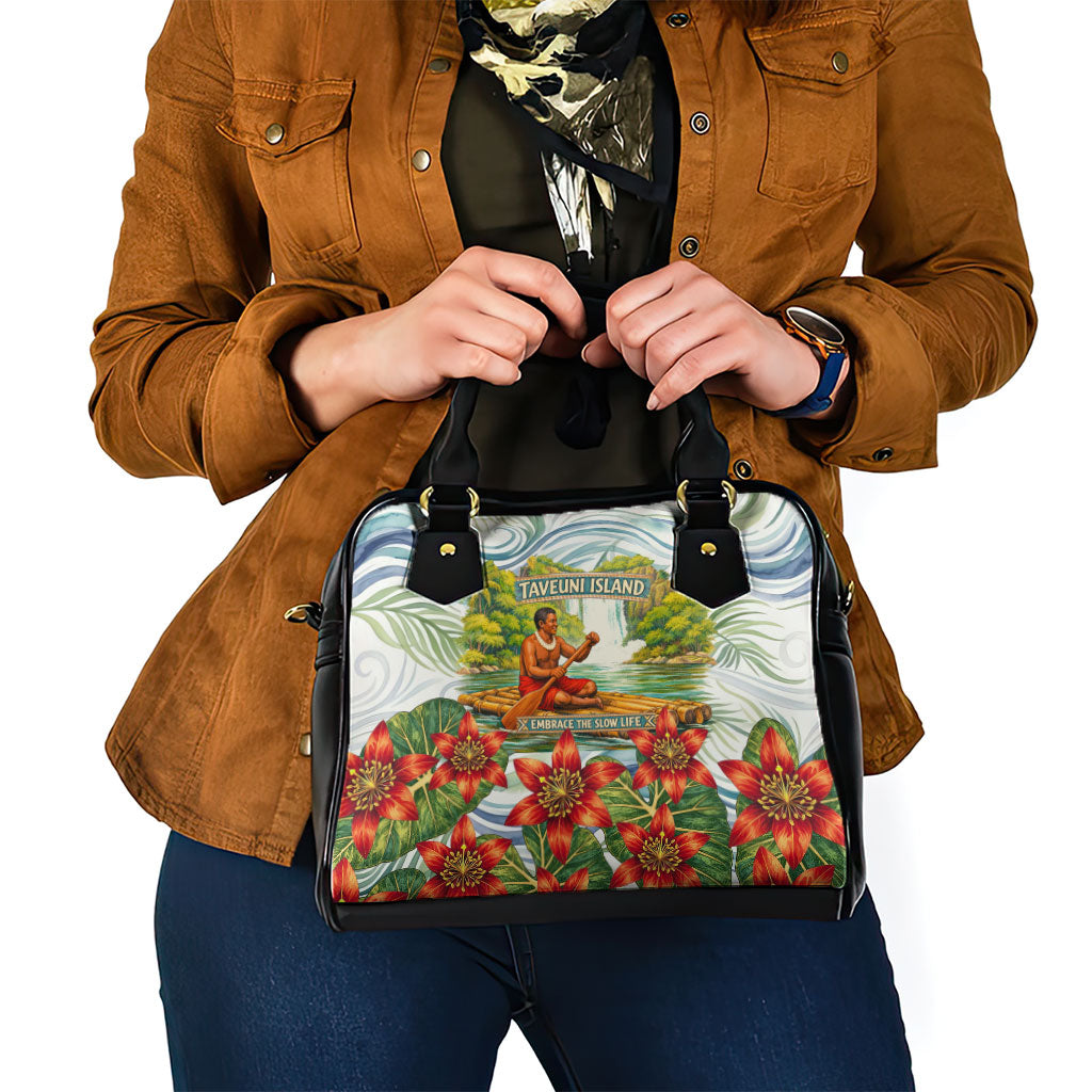 Fiji Taveuni Island Dateline Crossing Shoulder Handbag Tropical Cultural Landscape With Tagimoucia Floral Pattern