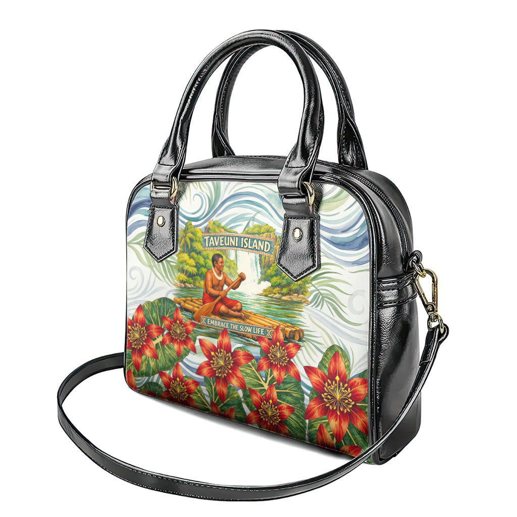 Fiji Taveuni Island Dateline Crossing Shoulder Handbag Tropical Cultural Landscape With Tagimoucia Floral Pattern