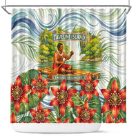 Fiji Taveuni Island Dateline Crossing Shower Curtain Tropical Cultural Landscape With Tagimoucia Floral Pattern