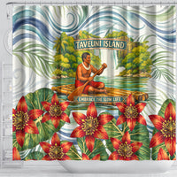 Fiji Taveuni Island Dateline Crossing Shower Curtain Tropical Cultural Landscape With Tagimoucia Floral Pattern