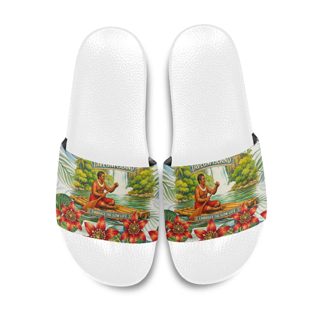 Fiji Taveuni Island Dateline Crossing Slide Sandals Tropical Cultural Landscape With Tagimoucia Floral Pattern