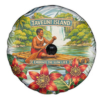 Fiji Taveuni Island Dateline Crossing Spare Tire Cover Tropical Cultural Landscape With Tagimoucia Floral Pattern