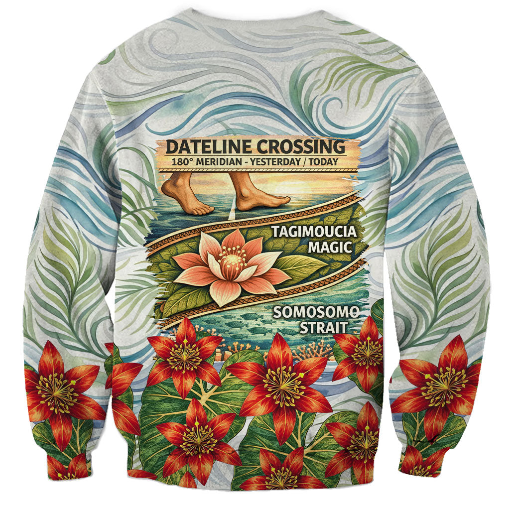 Fiji Taveuni Island Dateline Crossing Sweatshirt Tropical Cultural Landscape With Tagimoucia Floral Pattern