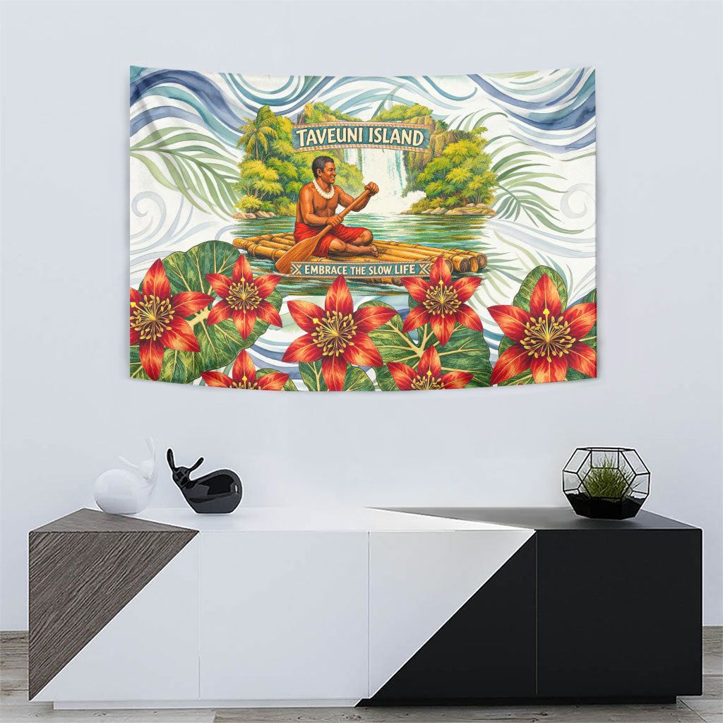 Fiji Taveuni Island Dateline Crossing Tapestry Tropical Cultural Landscape With Tagimoucia Floral Pattern