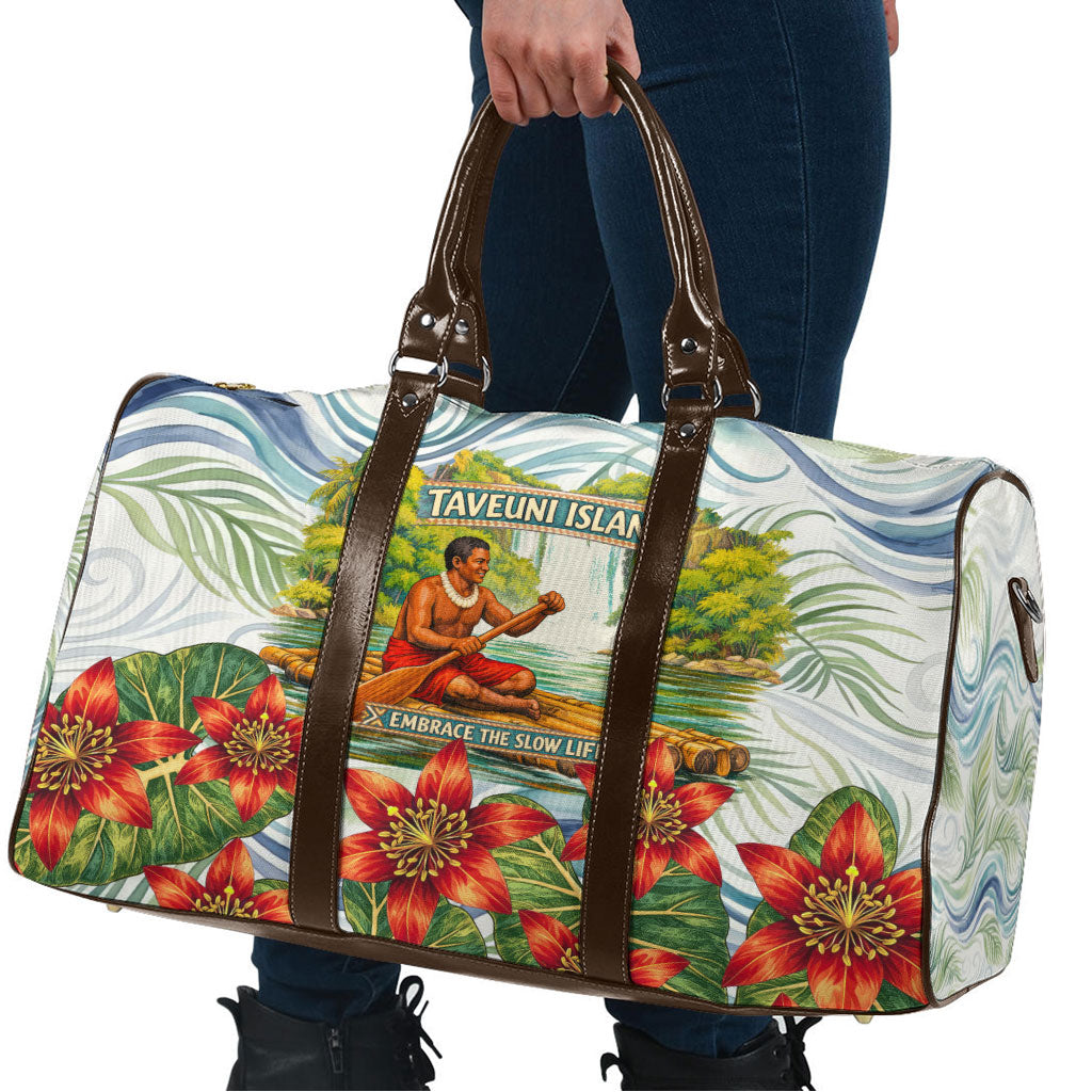Fiji Taveuni Island Dateline Crossing Travel Bag Tropical Cultural Landscape With Tagimoucia Floral Pattern