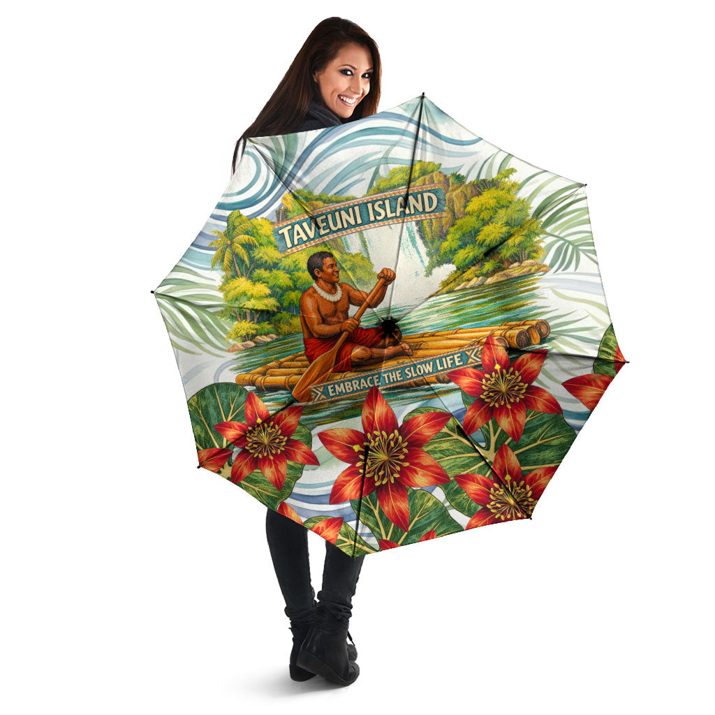 Fiji Taveuni Island Dateline Crossing Umbrella Tropical Cultural Landscape With Tagimoucia Floral Pattern