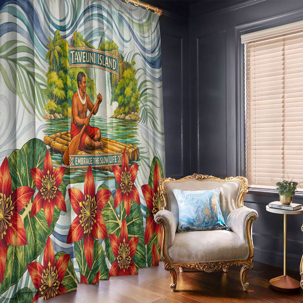 Fiji Taveuni Island Dateline Crossing Window Curtain Tropical Cultural Landscape With Tagimoucia Floral Pattern