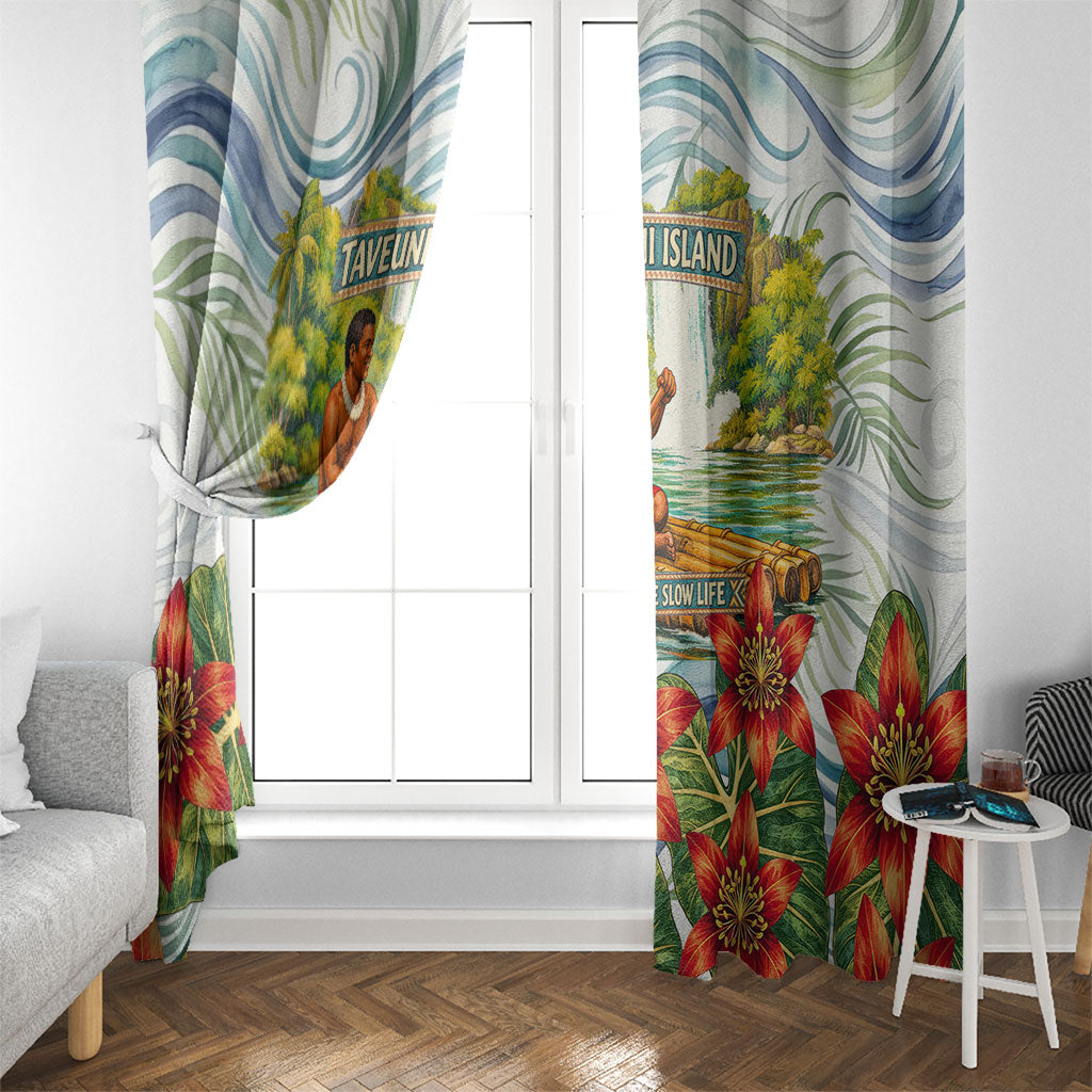 Fiji Taveuni Island Dateline Crossing Window Curtain Tropical Cultural Landscape With Tagimoucia Floral Pattern