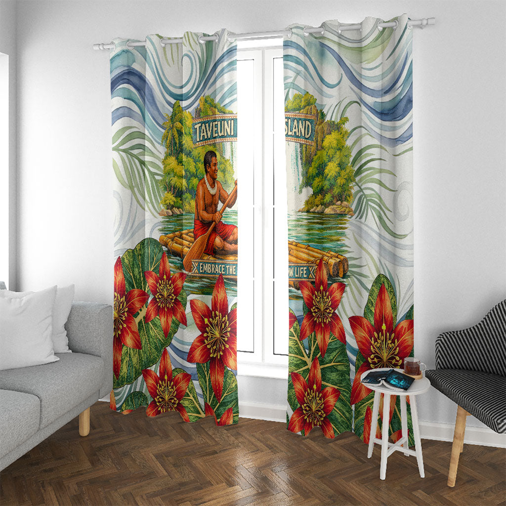 Fiji Taveuni Island Dateline Crossing Window Curtain Tropical Cultural Landscape With Tagimoucia Floral Pattern