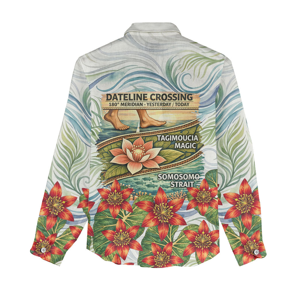 Fiji Taveuni Island Dateline Crossing Women Casual Shirt Tropical Cultural Landscape With Tagimoucia Floral Pattern
