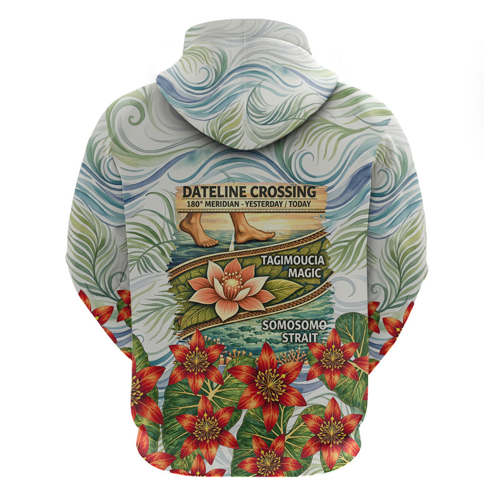 Fiji Taveuni Island Dateline Crossing Zip Hoodie Tropical Cultural Landscape With Tagimoucia Floral Pattern