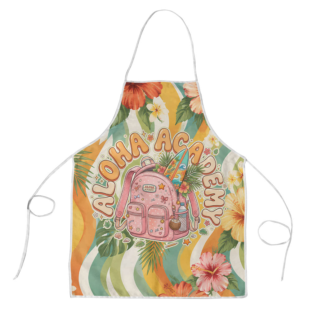 Hawaii Aloha Academy Back To School Apron Sea Turtle Tropical Hibiscus Flowers Retro Psychedelic