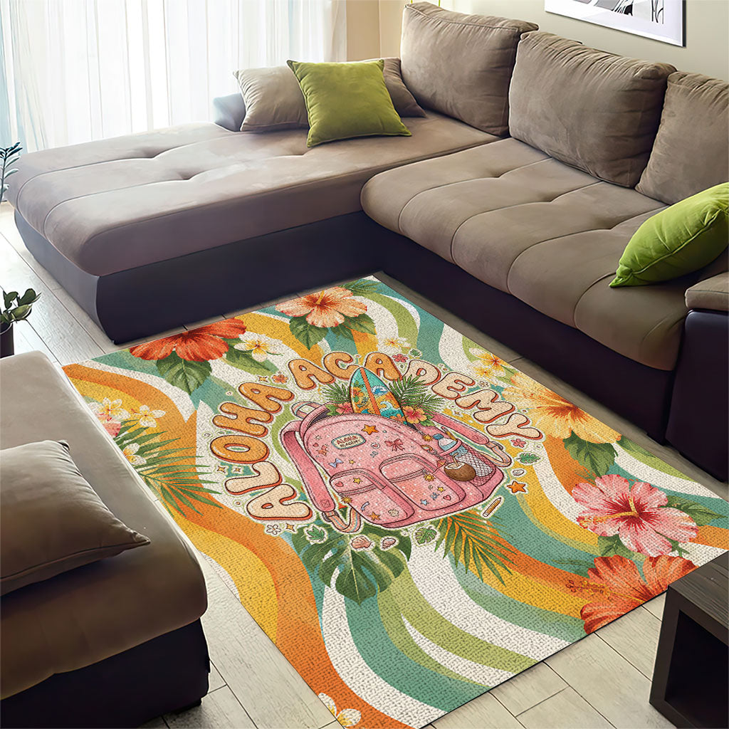 Hawaii Aloha Academy Back To School Area Rug Sea Turtle Tropical Hibiscus Flowers Retro Psychedelic