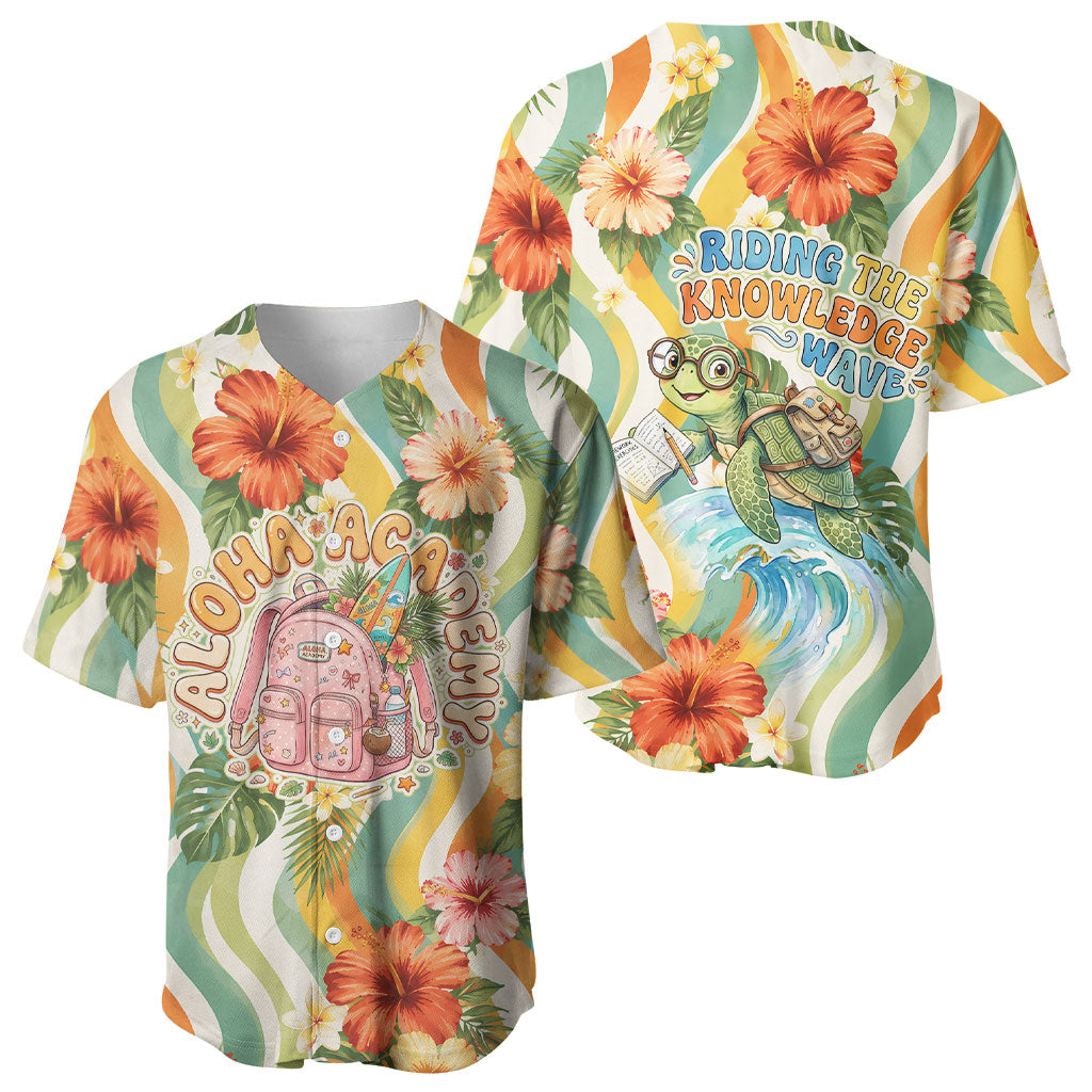 Hawaii Aloha Academy Back To School Baseball Jersey Sea Turtle Tropical Hibiscus Flowers Retro Psychedelic