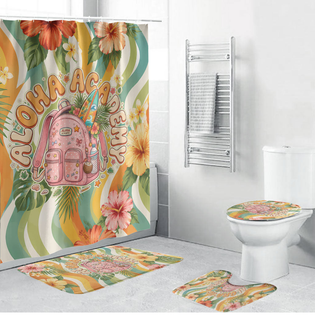Hawaii Aloha Academy Back To School Bathroom Set Sea Turtle Tropical Hibiscus Flowers Retro Psychedelic