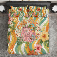Hawaii Aloha Academy Back To School Bedding Set Sea Turtle Tropical Hibiscus Flowers Retro Psychedelic