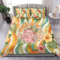 Hawaii Aloha Academy Back To School Bedding Set Sea Turtle Tropical Hibiscus Flowers Retro Psychedelic