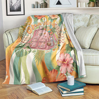 Hawaii Aloha Academy Back To School Blanket Sea Turtle Tropical Hibiscus Flowers Retro Psychedelic