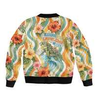 Hawaii Aloha Academy Back To School Bomber Jacket Sea Turtle Tropical Hibiscus Flowers Retro Psychedelic