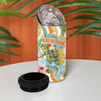 Hawaii Aloha Academy Back To School 4 in 1 Can Cooler Tumbler Sea Turtle Tropical Hibiscus Flowers Retro Psychedelic