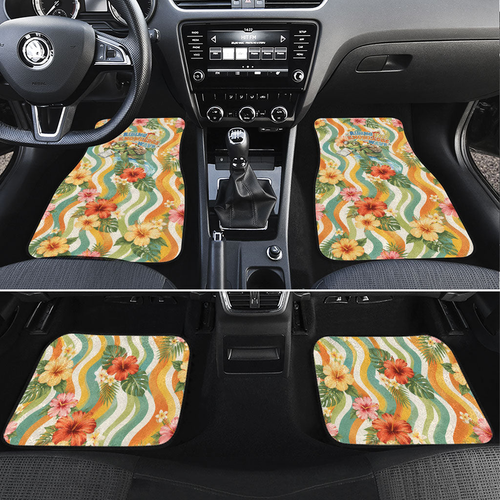 Hawaii Aloha Academy Back To School Car Mats Sea Turtle Tropical Hibiscus Flowers Retro Psychedelic TS04 Set 4pcs Orange Green - Polynesian Pride