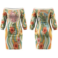 Hawaii Aloha Academy Back To School Family Matching Off The Shoulder Long Sleeve Dress and Hawaiian Shirt Sea Turtle Tropical Hibiscus Flowers Retro Psychedelic