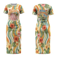 Hawaii Aloha Academy Back To School Family Matching Short Sleeve Bodycon Dress and Hawaiian Shirt Sea Turtle Tropical Hibiscus Flowers Retro Psychedelic