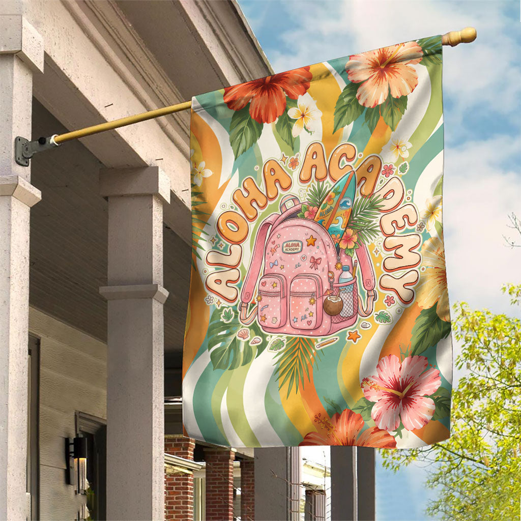 Hawaii Aloha Academy Back To School Garden Flag Sea Turtle Tropical Hibiscus Flowers Retro Psychedelic