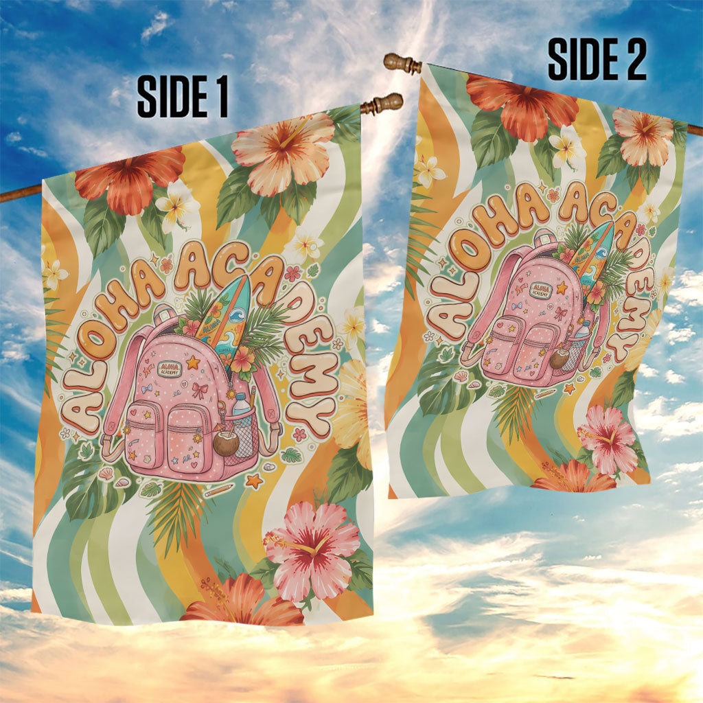 Hawaii Aloha Academy Back To School Garden Flag Sea Turtle Tropical Hibiscus Flowers Retro Psychedelic