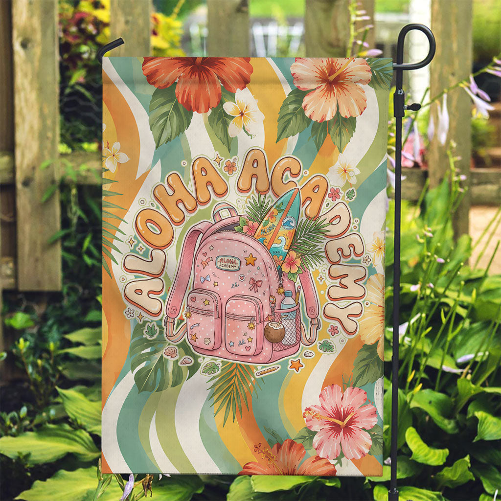 Hawaii Aloha Academy Back To School Garden Flag Sea Turtle Tropical Hibiscus Flowers Retro Psychedelic
