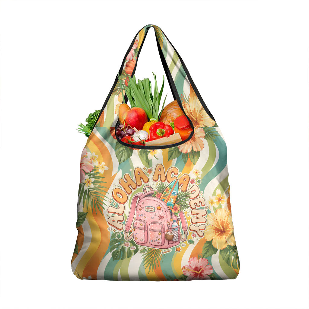 Hawaii Aloha Academy Back To School Grocery Bag Sea Turtle Tropical Hibiscus Flowers Retro Psychedelic